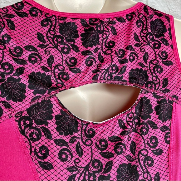 Alex + Abby Racerback Athletic Tank Top Women’s L Built-In Shelf Bra Pink Black - Picture 2 of 8
